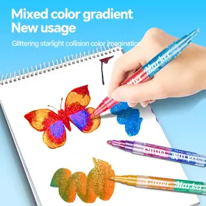 16-Color Glitter Marker Set - Outline Markers, Shimmer Markers, Art Crafts Supplies, Cute Art Supplies, Sparkle Cool Art Pen, Graffiti Painting DIY Greeting Card Drawing Doodle Journaling Scrapbooking - Perfect Gift with Dual-Tip Marking Feature