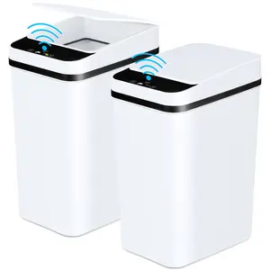 Bathroom Trash Cans with Lid 2 Pack 2.2 Gallon Touchless Automatic Motion Sensor Small Slim Garbage Can, Smart Electric Narrow Garbage Bin for Bedroom Office Kitchen (White)