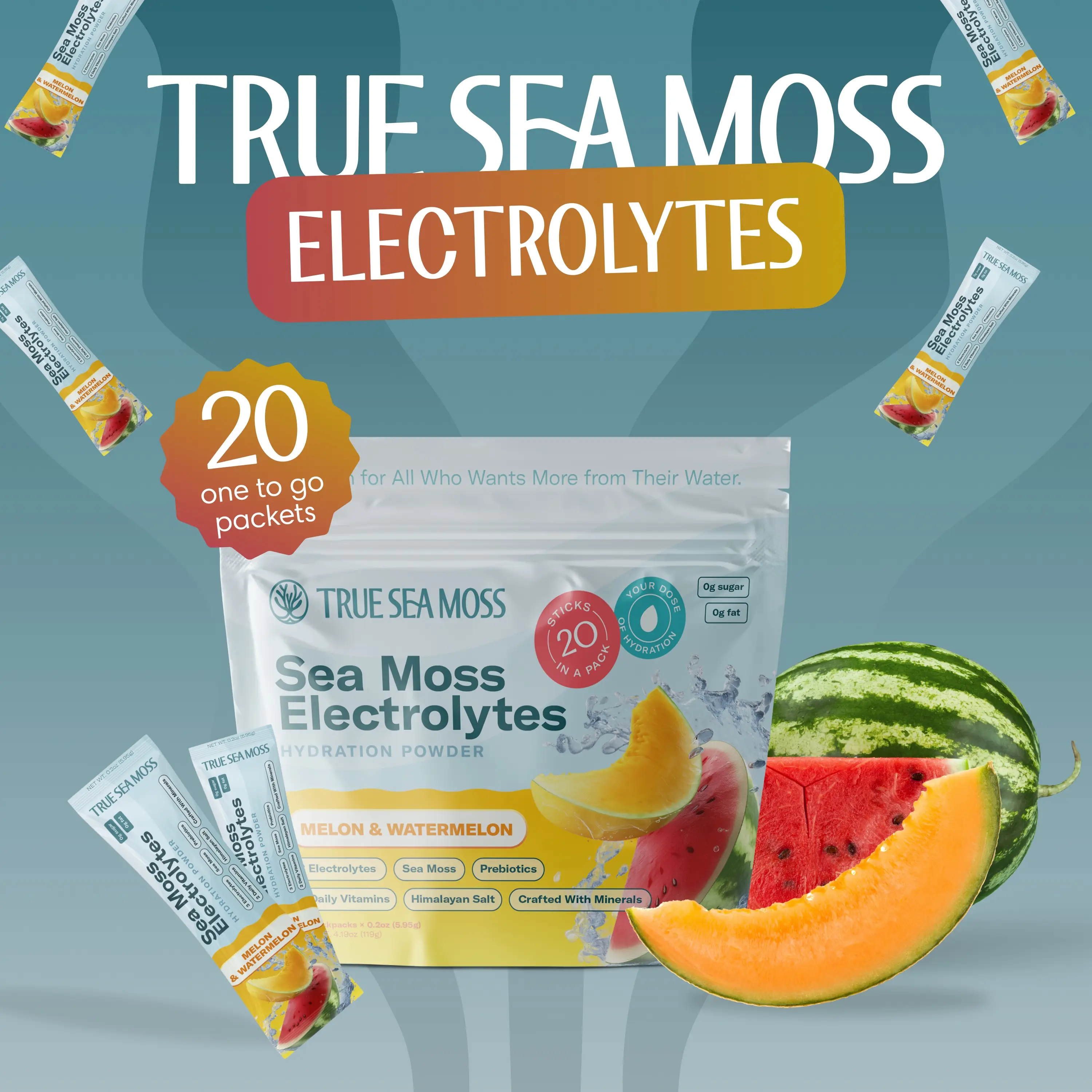 True Sea Moss Electrolytes – Melon & Watermelon – Natural from Wild Sea Moss with Himalayan Salt & Vitamins – Supports Energy, Focus, Skin, Digestion