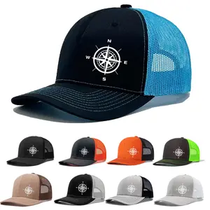Compass Graphic Mesh Trucker Hat Outdoor Adventure Style Adjustable Summer Breathable Baseball Cap Lightweight Casual Travel Hiking Streetwear Cap for Men and Women