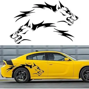 2 Pcs Wolf Car Sticker Decal for Car Body Side Stickers Auto Wolf Graphics Racing Sports Stripes Stickers for SUV Off-Road Vehicles Car Hood Trunk Universal Waterproof Vinyl Sticker