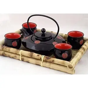 Contemporary Art Decor Porcelain tea set 5 pcs In Wooden Gift Box Tray