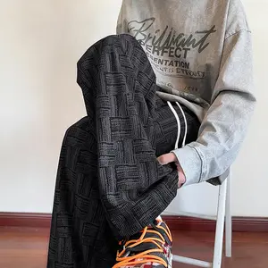 Men’s corduroy straight-leg casual pants for spring and autumn, trendy and versatile plaid athletic style