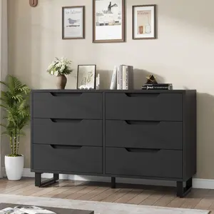 Garvee 6 Dresser for Bedroom, 47.2" Wide Dresser, Freestanding Vertical Drawer Cabinet with Storage, Wooden Closet Storage Chest for Living Room, Hallway, Entryway, Black