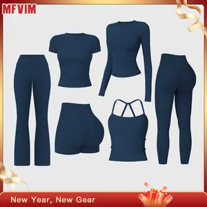 MFVIM 2-Piece Impact  Set for  Women's Long/Short Sleeve T-Shirt Tank Top +  Impact Shorts with Butt Lift, Seamless  Biker Shorts, Going Out  Set,  Clothing, Skinny Sports Apparel, Compression Activewear  Wear  Clothin gym fitness workout Yoga Bottoms