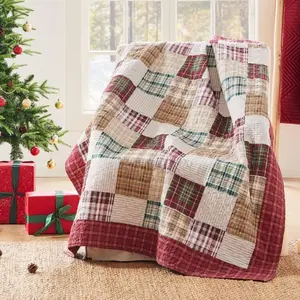 Greenland Home Fashions Oxford Red Throw, 100% Cotton Reversible Quilt, Prewashed and Machine Washable, 50"x60"