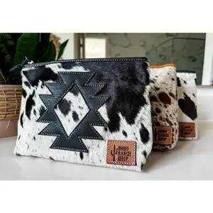 COWHIDE AZTEC  MAKEUP bag Genuine Hair On travel