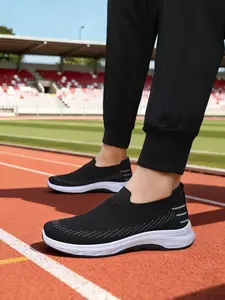 Men's Breathable Knit Slip-On Sneakers - Lightweight Casual Walking Shoes for Sports & Everyday
