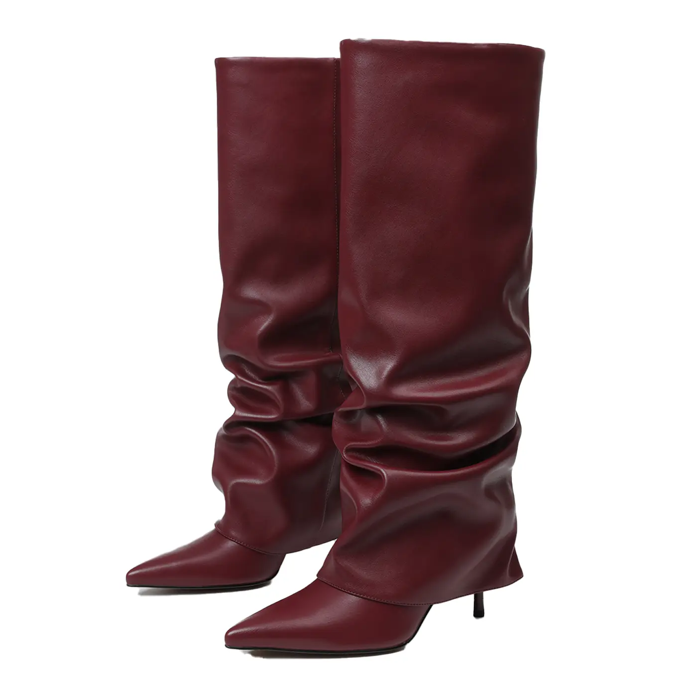 EROCALLI Fold Over Boots For Women, point Toe Stiletto Heel Slouchy Knee High Boots Leather Comfortable Slip On Tall Boots Leather Knee-High Slouchy Boots with Ruched Details Pointed Toe Kitten Heel Stylish Statement Footwear for Women