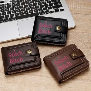 Stitch Bitch Embroidered Leather Wallet Stylish Zippered Purse for Everyday Use Perfect Gift for Crafting Enthusiasts Knitting Lovers Handmade Accessories for Christmas Birthday Mother's Day and Special Occasions