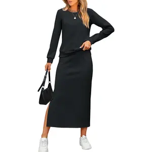 2 Piece Skirt Sets For Women Fall Dresses 2025 Long Sleeve Top and Midi Skirts Lounge Travel Outfits Winter Clothes