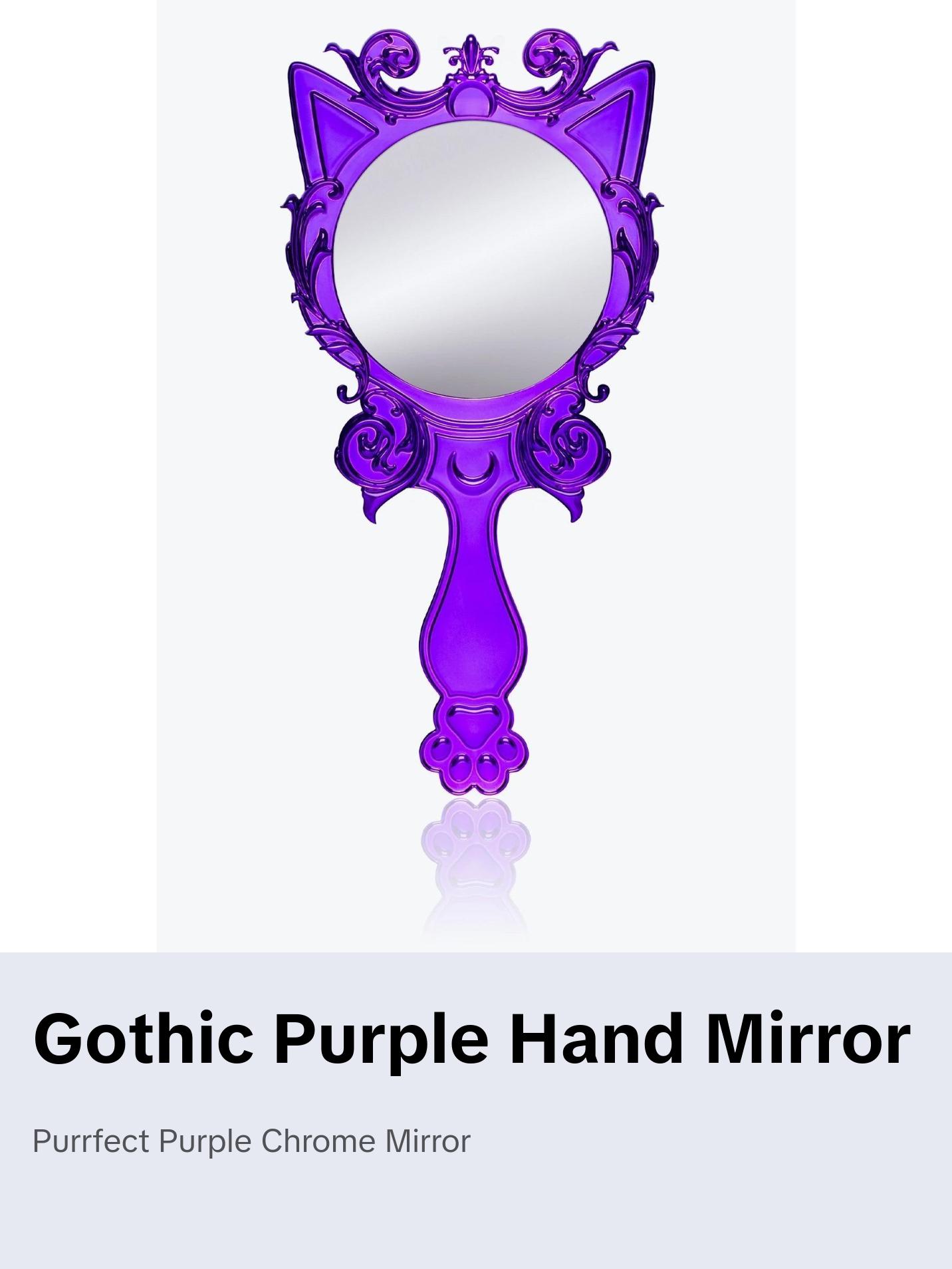 THE PURRFECT HAND MIRROR GOTHIC KITTY WHIMSICAL PURPLE CHROME