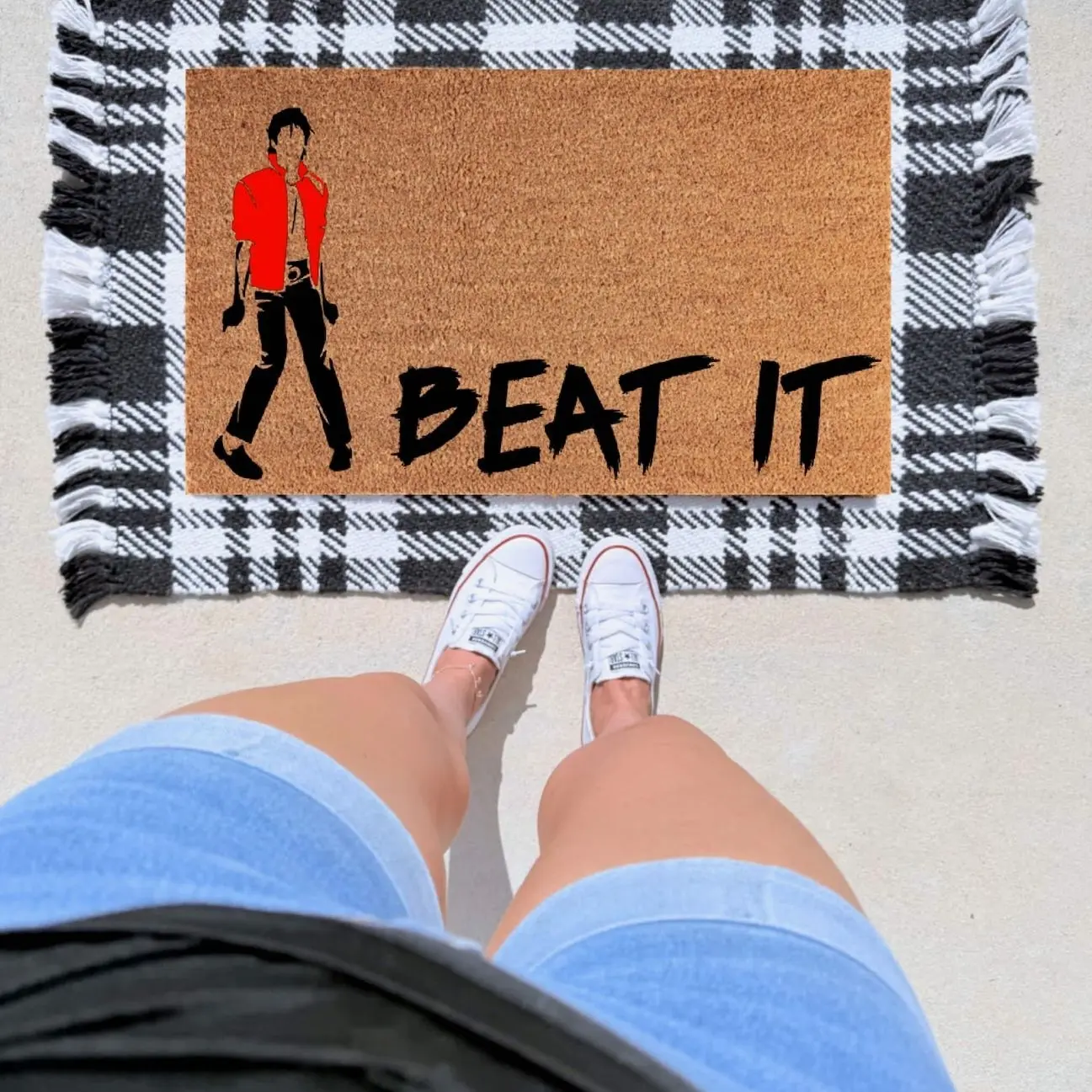 Beat It Doormat – Funny Michael Jackson Inspired Welcome Mat | Pop Culture Front Porch Decor