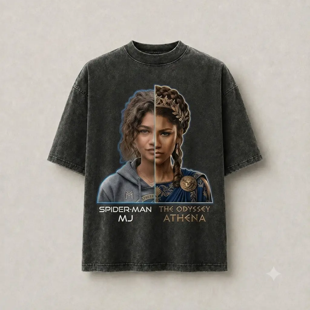 Spider-Man MJ x The Odyssey Athena Crossover Washed T-Shirt, Vintage Unisex Oversized 100% Cotton Graphic Tee
