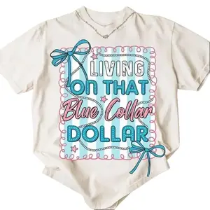 Women's Short-Sleeve Comfy Fabric T-Shirt - Blue Collar Dollar, Preppy Western, Funny Country, Patriotic Western Coquette Design - Breathable Everyday Working Class Sublimation Casual Womenswear,summervibes Tee Graphic