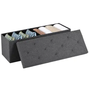 Folding Storage Ottoman Bench, Large End of Bed Foot Rest Stools Ottoman Storage Chest with Padded Seat for Bedroom, Living Room, Entryway, Deep Grey