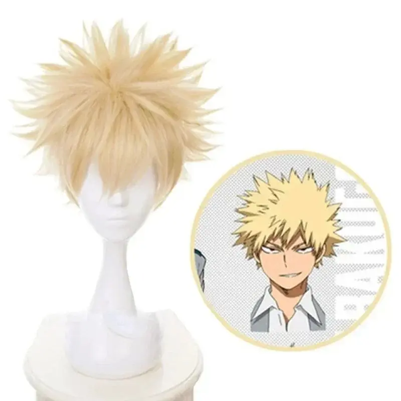 My Hero Academia Baku No Hero Bakugou Katsuki Bakugo Synthetic Wig Short Linen Blonde Heat Resistant Cosplay Costume Anime Wig