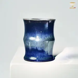 【Tender Sprout Bamboo Shape Teacup from BaiDing Studio  Handmade Bamboo-Segment Cup｜Iridescent Glaze Ceramic Tumbler｜Oriental Aesthetic Drinkware for Tea & Water