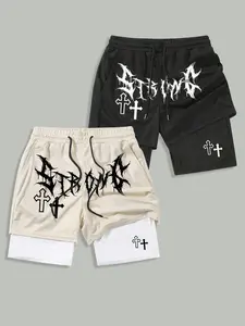 Men's Letter Print Shorts, Graphic Shorts, Regular Fit Track Shorts, Lightweight Printed Shorts, Casual Summer Clothes Set for Outdoor