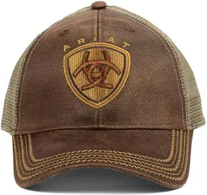 ARIAT Men's Oilskin Logo Hat – Western Style Snapback Trucker Cap, Brown OSFM, Adjustable 6-Panel Mesh Back with Embroidered Logo