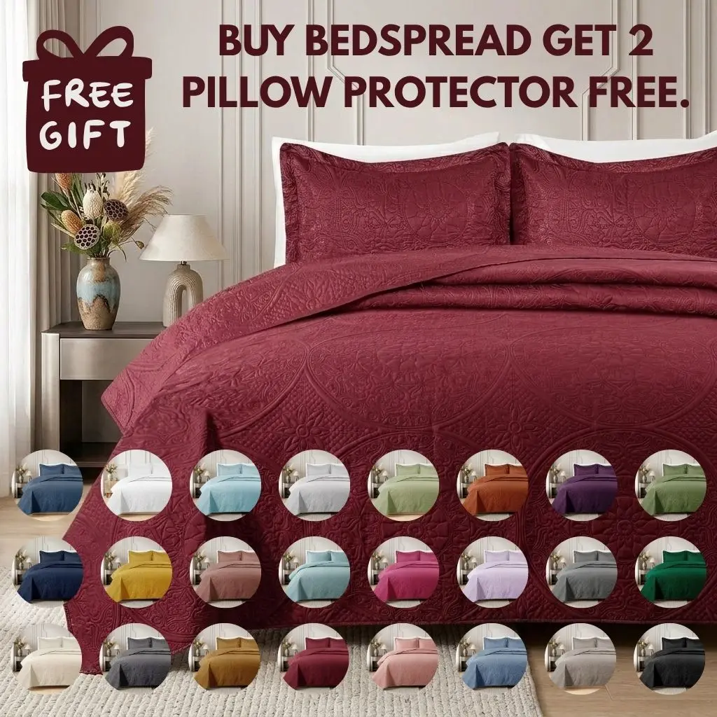 3-Piece Floral Embossed Bedspread | Reversible Quilted Coverlet | King & Queen Size Bedding Set | Elegant Bed Throw