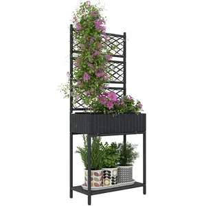 Outdoor Wicker Planter with Trellis – Elegant Built-In Trellis Supports Small Climbing Plants. Doubles as Decorative Feature for String Lights or Ornaments. Black