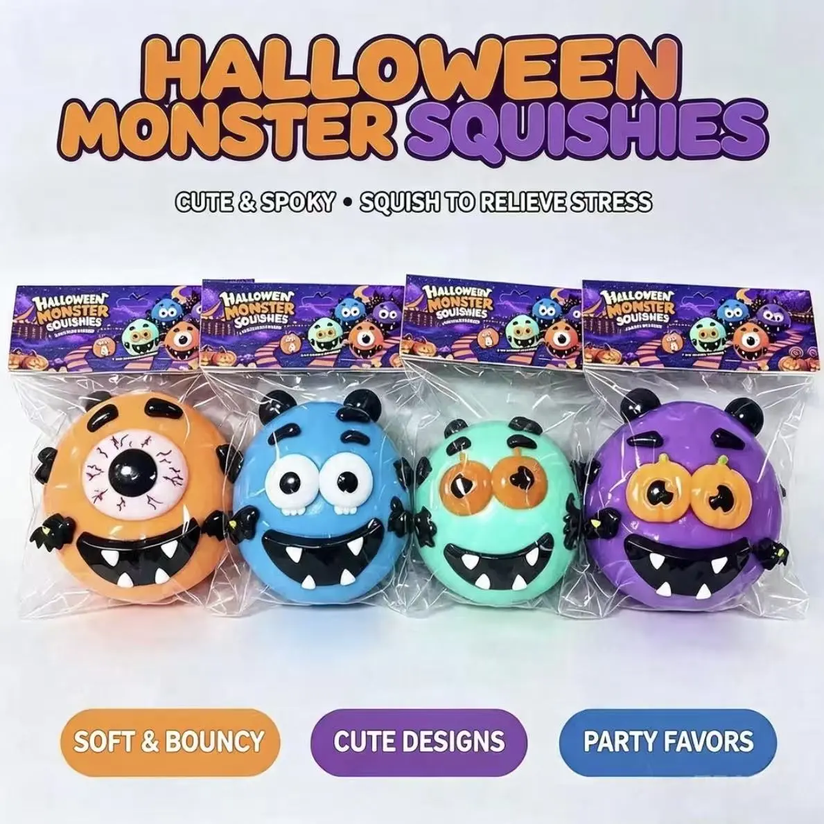 DIY Halloween Monster Squishy Toys Set, Cute Customizable Squeeze Toys for Kids, Sensory Stress Relief Fidget Toys, Party Bag Fillers & Halloween Gifts