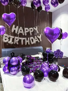 61pcs Silver Happy Birthday Balloon Kit, 16in Letter Foil Balloons + Black & Purple Latex + Heart Foil Balloons, Birthday Party Backdrop Decor for Home Celebration, Photo Booth Setup, Easy DIY Display