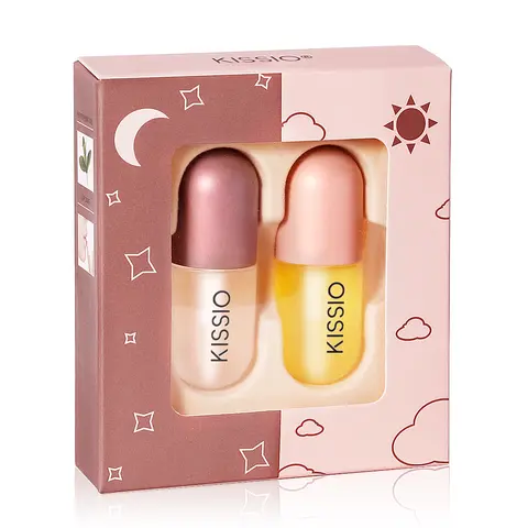 KISSIO Lip Plumper Set,Natural Lip Plumper,Lip Care, Lip Plumper Gloss,Lip Moisturizing Beautiful,Day and Night use(2PCS)