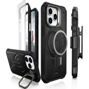 Caseborne iPhone 15 Pro Max Case  - Compatible with MagSafe, Rugged with Tempered Glass Screen Protector, Includes Kickstand & Belt-Clip Holster