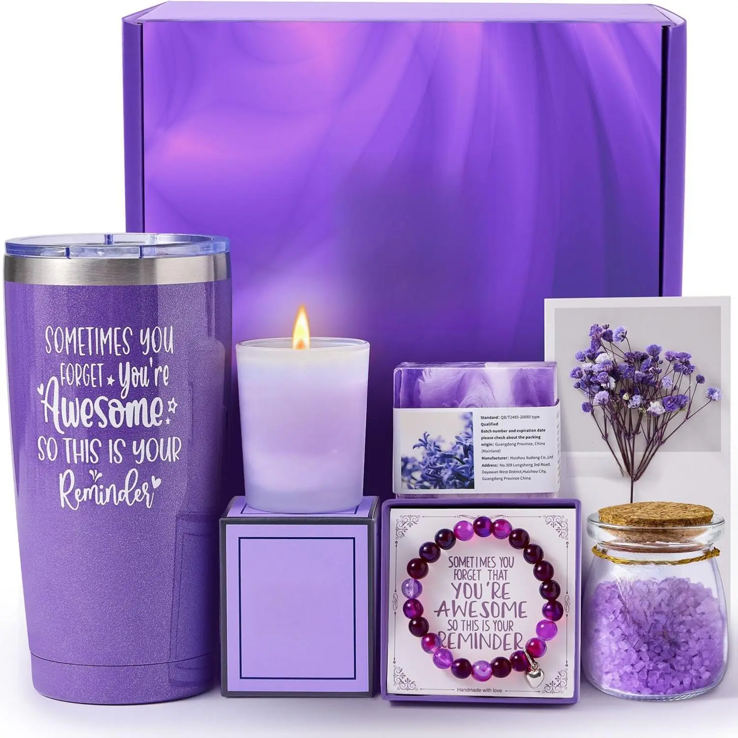 Gifts for Women Mom Wife Her, Unique Birthday Mother's Day Thank You Gift for Women, Best Friend, Lavender Spa Bath Gift Basket Set for Her, Self Care Get Well Retirement Appreciation Gifts Flower Box Bracelet Scent