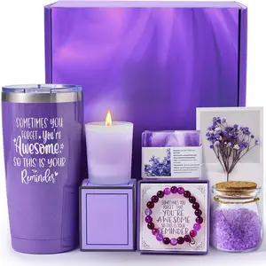 Gifts for Women Mom Wife Her, Unique Birthday Mother's Day Thank You Gift for Women, Best Friend, Lavender Spa Bath Gift Basket Set for Her, Self Care Get Well Retirement Appreciation Gifts Flower Box Bracelet Scent
