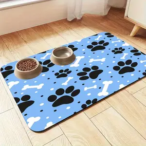 Cute Paw Print Pet Feeding Mat, Durable Polyester Fiber, with Blue Paws Design, Ideal for Dogs and Cats, Halloween and Christmas Decor