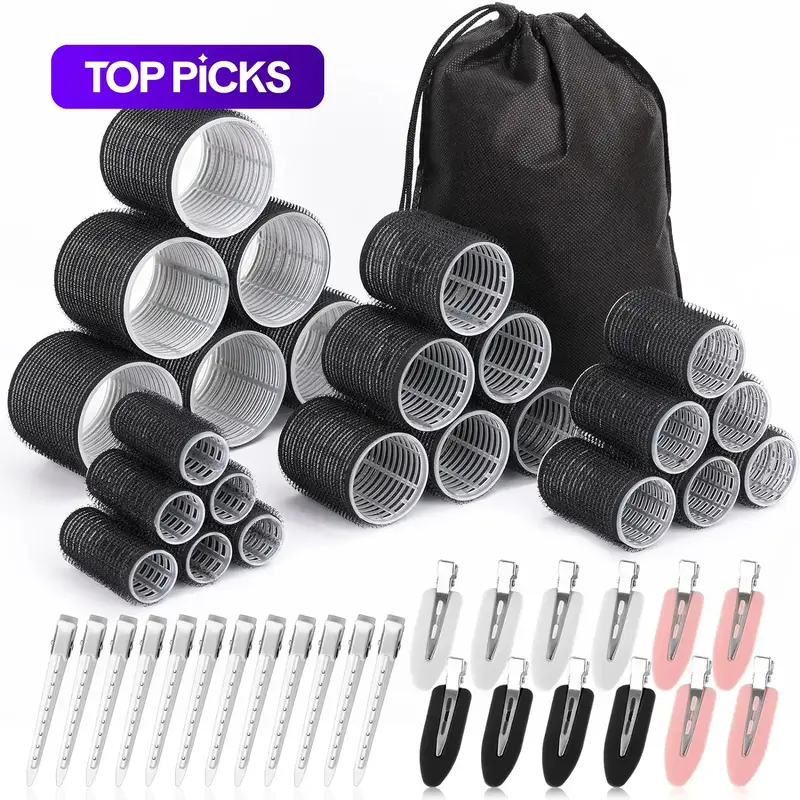 【Black Friday】Heatless Hair Curler and Clip Set, 48-Piece Styling Kit with 24 Rollers and 24 Clips for Long, Medium, and Short Hair #GLOBAL PICKS