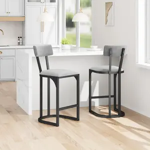 Bar Stools Set of 2, Counter Height Bar Stools for Dining Room, Island Chairs for Kitchen Table, Tall Barstools with Back, Metal Counter Stools with Upholstered for Home Bar (Gray)