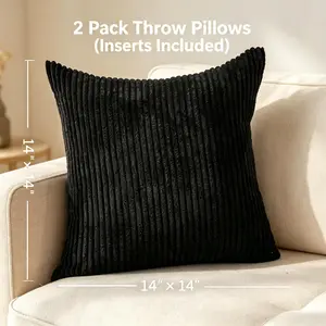 Striped Corduroy Throw Pillows 14×14 Inches Set of 2, Square Decorative Cushions with Inserts Included, Soft Pet & Kid Friendly Sofa Couch Bed Pillows
