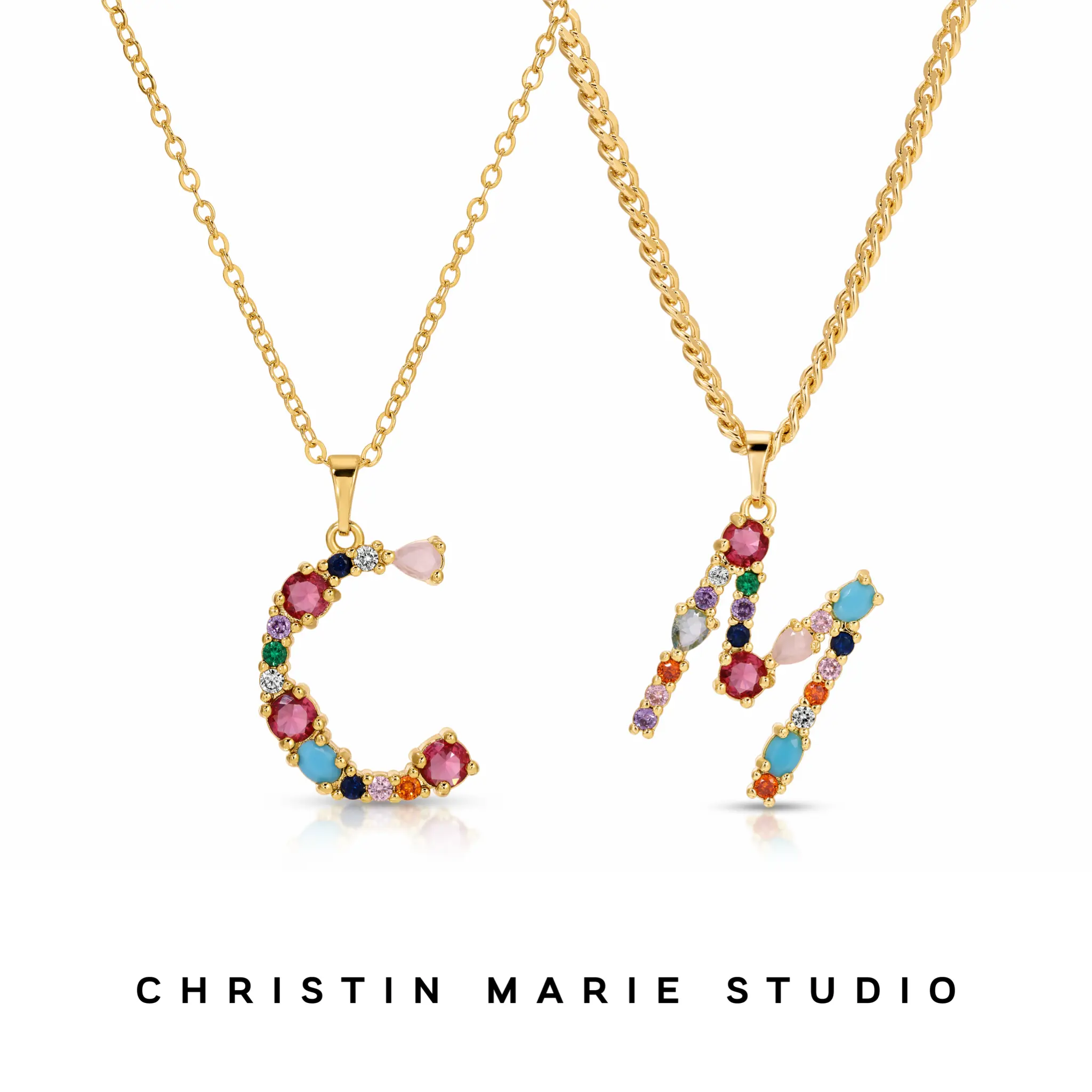 Multicolor Letter Necklace (Gold)