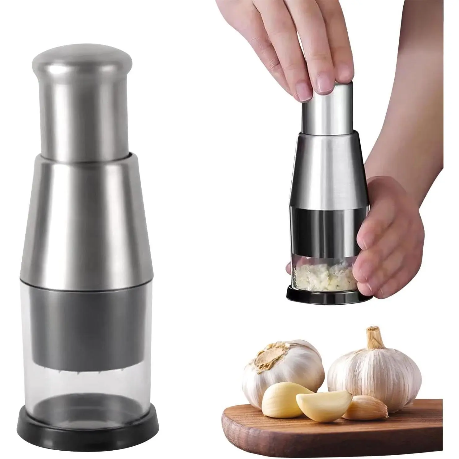 Manual Food Chopper, Compact Mini Dicer Stainless Steel Garlic Press Chopper, Functional Manual Garlic Press for Chopping Potatoes, Slicing Peppers, and Onions