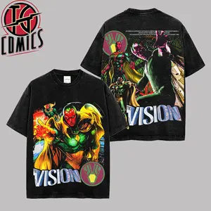 [IG] 90s Vision Comic Graphic Premium Washed Cotton T-Shirt (Made In US), MCU Comic Graphic Tee, Super Hero MCU Universe Comics Book Fans Shirt, Comic Book Outfit, Gift For Hero Fans