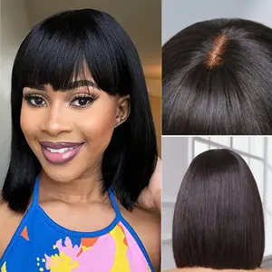 Datanala 3x1 Middle Part Lace Bob Wig With Bangs 180% Density Straight Short Bob Human Hair Wigs Glueless Realistic Look For Women Natural Appearance