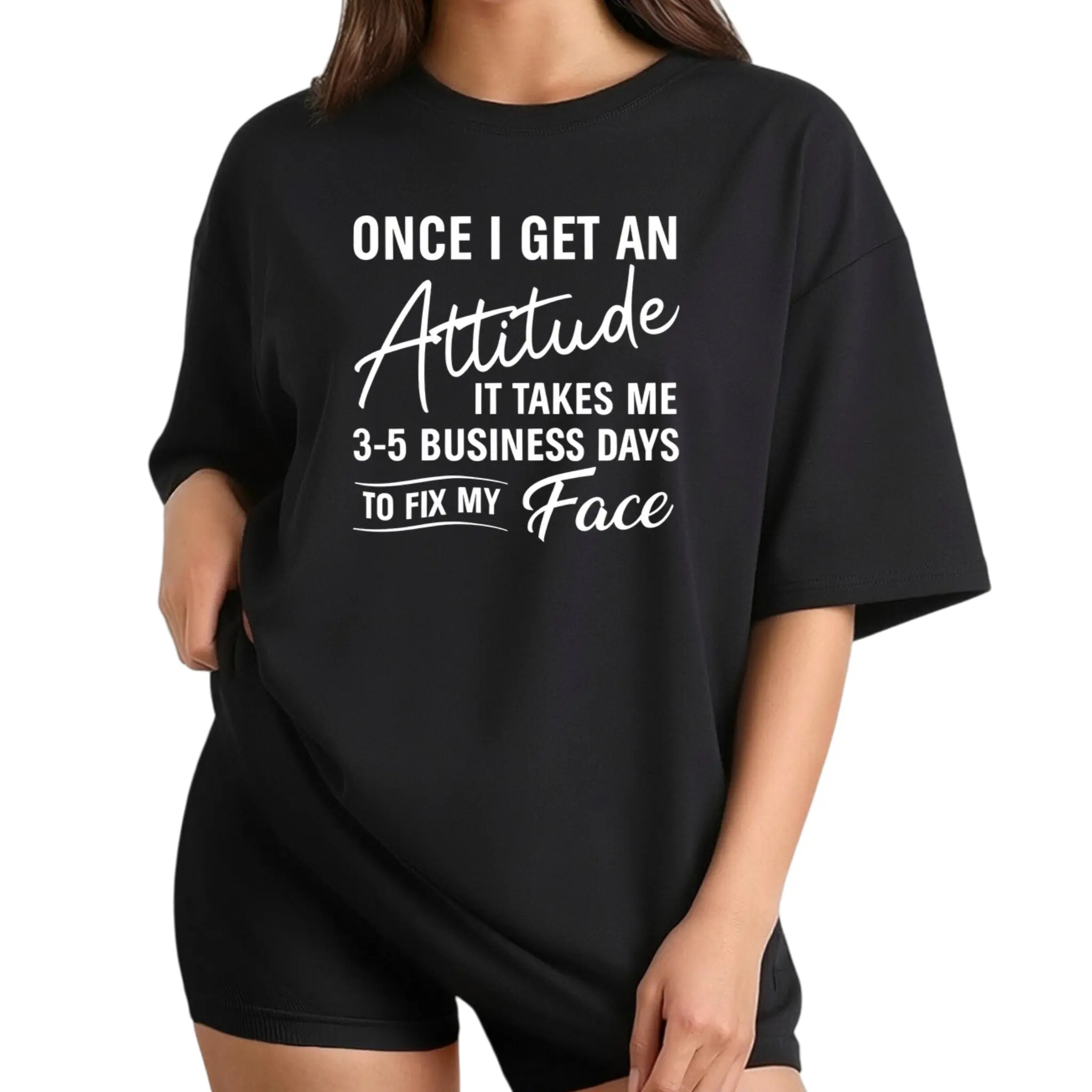 100% cotton Funny Once I Get An Attitude It Takes Me Women Gift Printed T-shirt, Short-sleeved Crew Neck Casual Top, Suitable For All Seasons, Women's Wear