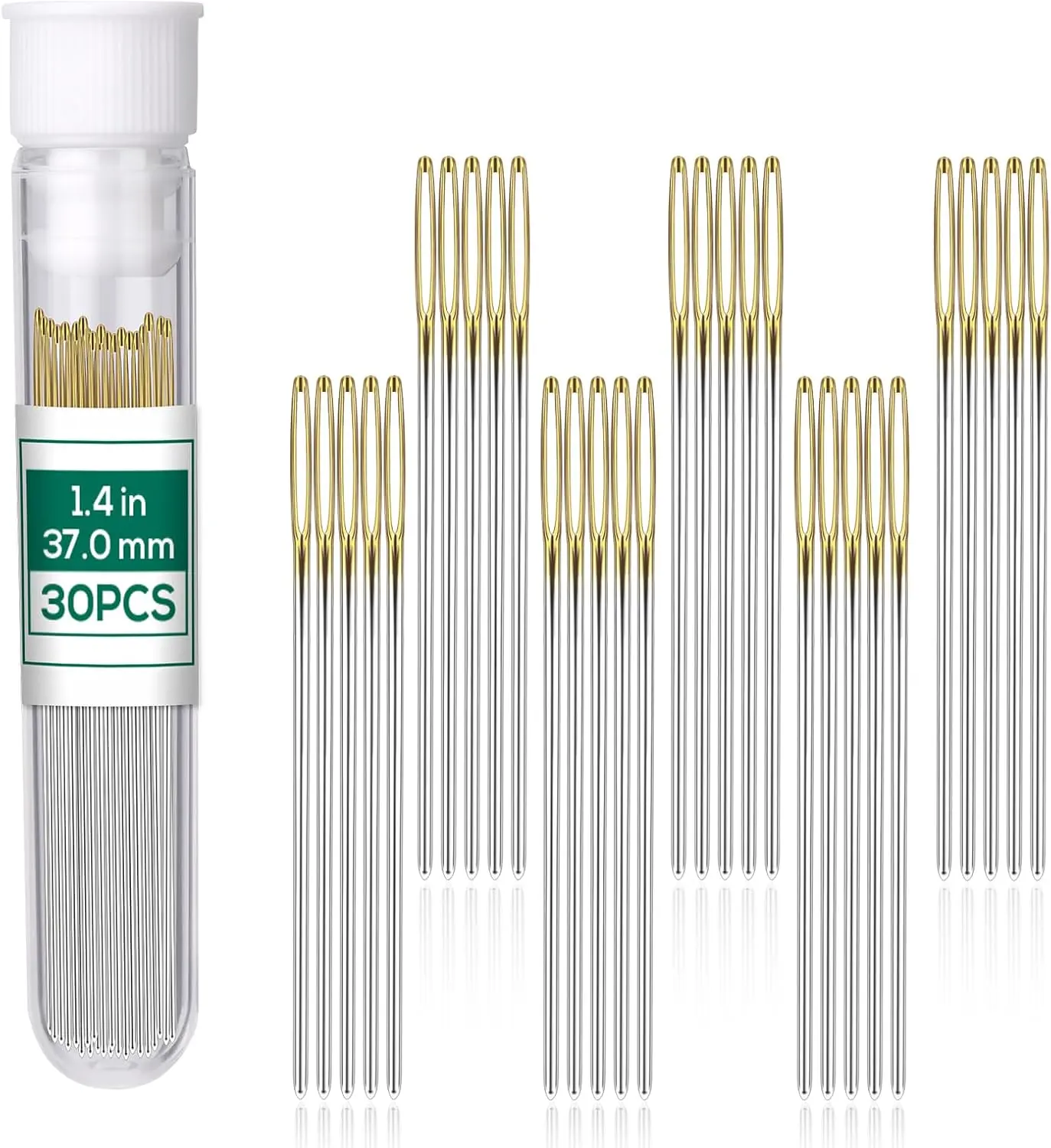 30 count Cross Stitch , Size 24 Stainless Steel Embroidery , Large Eye Hand Sewing  Blunt Golden Color with Box for Hand Sewing, Cross Stitching