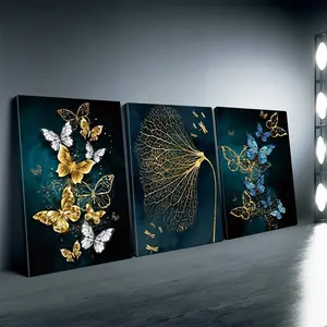 Boho Blue Plant Wall Art Set, Modern Abstract Butterfly & Leaf Prints,Abstract NordicCanvas Prints Without Frame, Home DecorPosters for Living Room & Bedroom