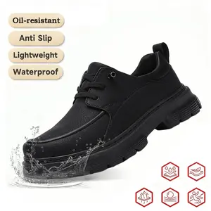 Men's Black Waterproof Anti-Slip Chef Footwear - Comfortable Fashionable Versatile Slip-On Casual Oxford Work Shoes for Kitchen Work,  high quality shoes,Office Daily Wear