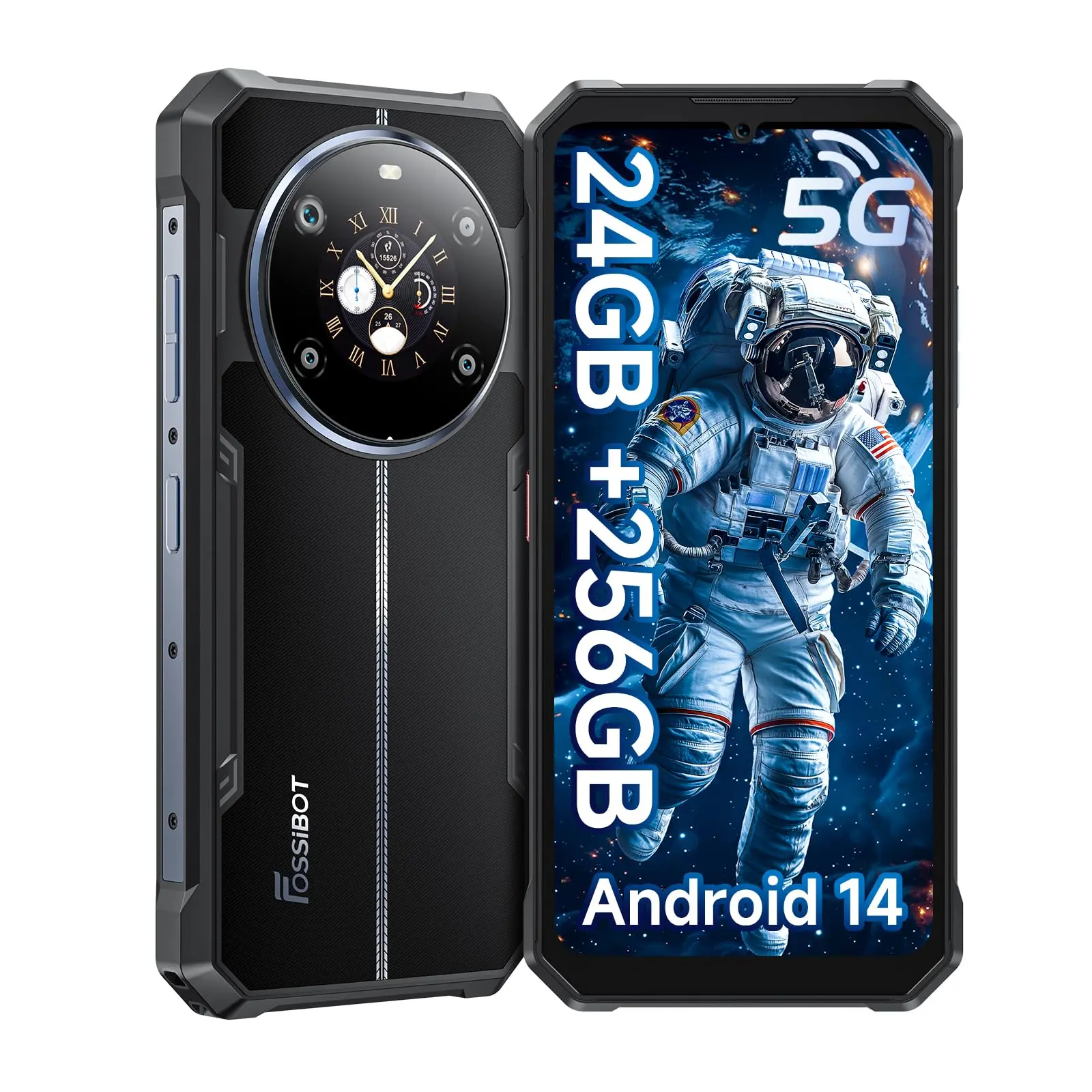 FOSSIBOT F109 Rugged Smartphone Unlocked 5G - 24GB RAM+256GB ROM Cell Phones, 10600mAh Battery, 6.745'' Dual Display Android 14 Dual SIM Phone, 50MP AI Camera, IP68/69K Waterproof Phone, NFC/OTG/GPS (NOT compatible with AT&T,Cricket,Verizon)