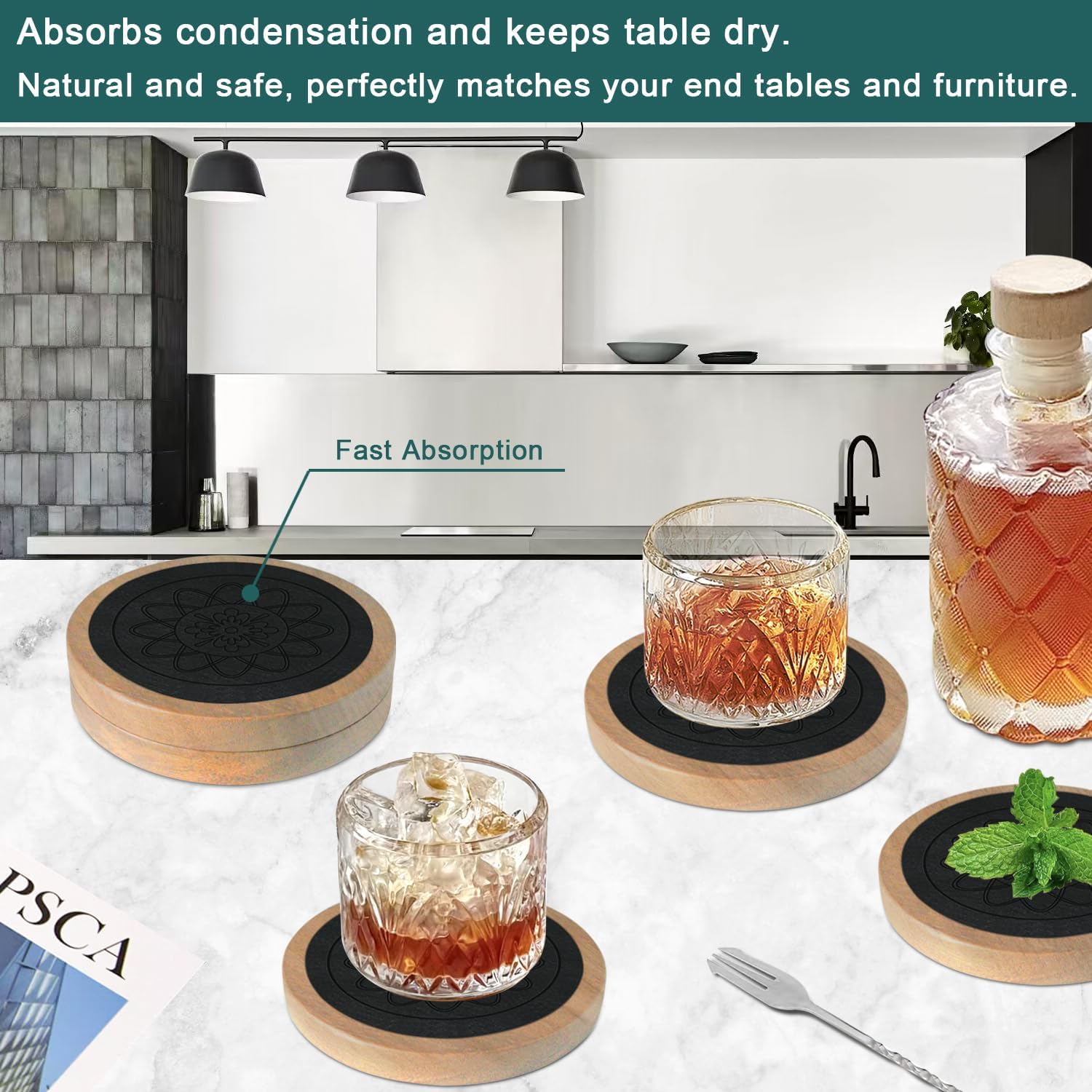 Wood Coasters for Drinks, Absorbent Coaster Sets of 5, Drinks Coasters for Coffee Tabletop Protection, Non-Slip, Non-Stick, Suitable for Kinds of Cups Wooden Table Drink, 4.3 Inches Black Wood Coasters for Drinks, Absorbent Coaster Sets of 5, Drinks Coasters for Coffee Tabletop Protection, Non-Slip, Non-Stick, Suitable for Kinds of Cups Wooden Table Drink, 4.3 Inches Black