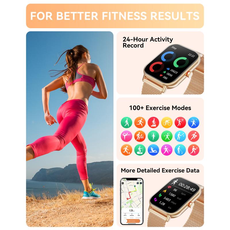 Smartwatch for Men and Women, Bluetooth Calling, 1.85” Display, Fitness Tracker, IP67 Water Resistant, Compatible with Android and iOS, Multifunctional Wristwatch