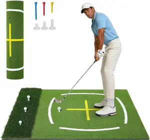 5x4 ft Dual-Turf Golf Mat with Stance Guide & Swing Path Lines, Thickened PE & EVA Base, Portable Foldable Golf Hitting Mat for Indoor Outdoor Practice, Golf Mats Practice Outdoor, Golf Gifts for Men