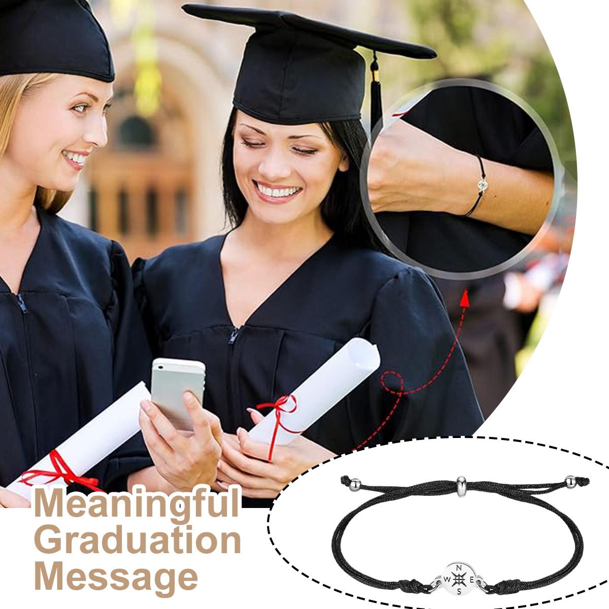 Unique Grad Cap Box 2026 Graduation Gifts for Her/Him - Adjustable Unisex Bracelet Compass Bracelet Class of 2026 for Primary/Middle School/High School/College Grads