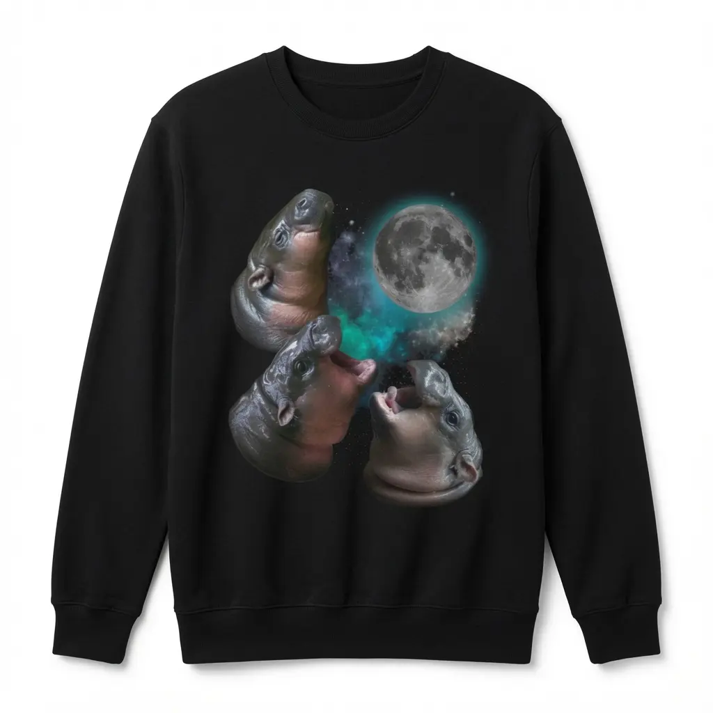Men's & Women's Vintage 3 Moo Deng Moon-Howling Graphic Hoodie-Sweatshirt-T-Shirt, Breathable Casual, All Sizes & Colors, Spooky Season Wear